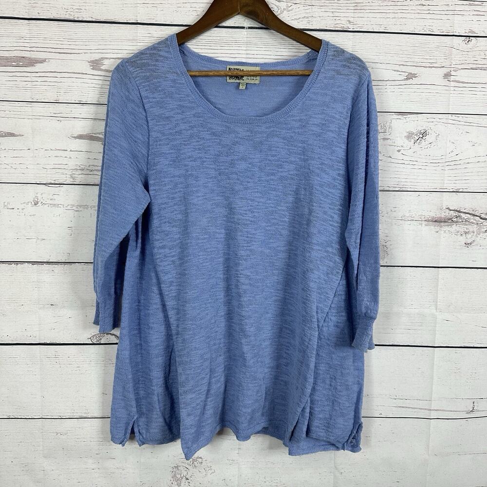 Habitat Sweater Womens Small Blue Knit Gauze Lagenlook Minimalist Pull Over Boxy